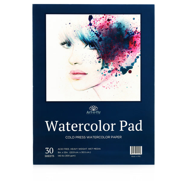 Art-N-Fly Watercolor Paper Pad 9x12 30 Sheets - Cold Press Water Color  Sketchbook Pad 140 lb for Art Painting, Drawing, Wet & Mixed Media - Water
