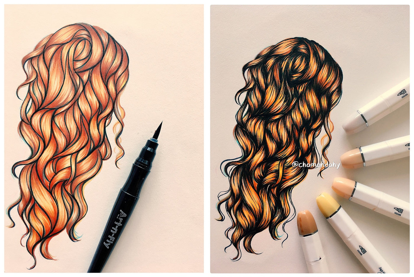 How to draw hair w/ Brush Markers and Brush Pens, Drawing