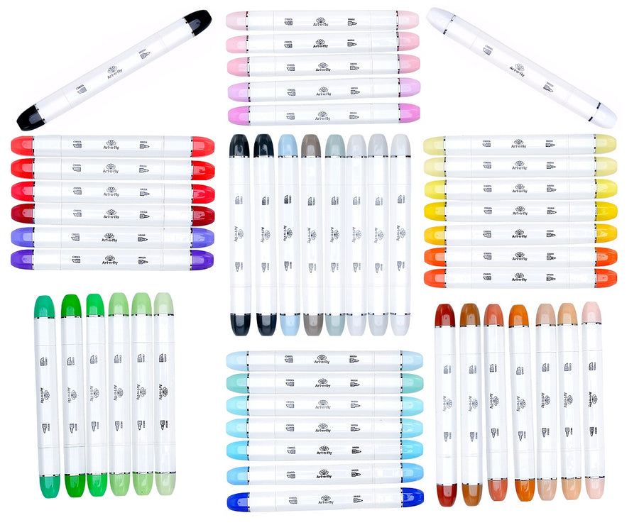 48 Brush Nib Markers - Dual Tip Sketch Markers with Blender Marker