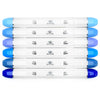 Brush Nib Markers Blue Tone - Set of 6 Dual Tip Markers