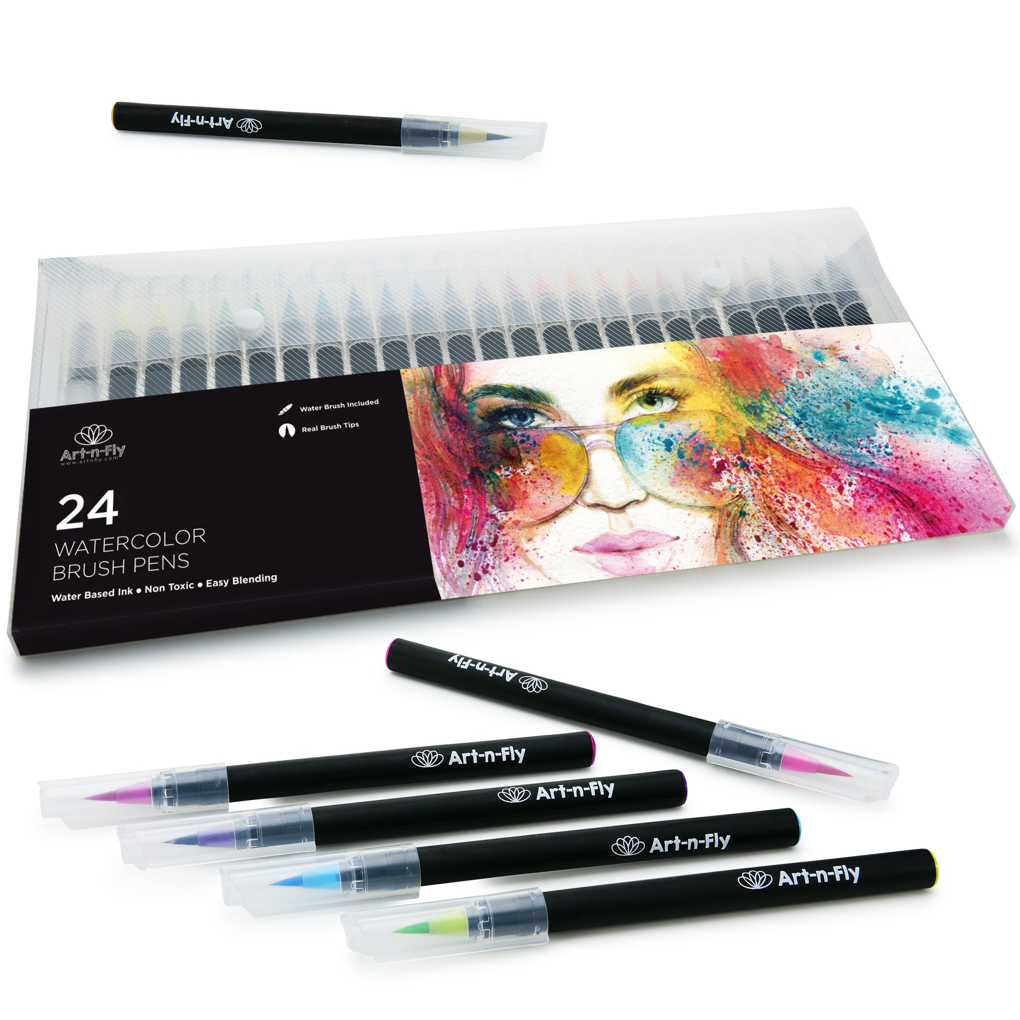 OANGO 24 Pens Washable Water color Brush Pens Set 24 Pcs, Vibrant Water  Colour Pens Best Gift For Kids (24pcs)