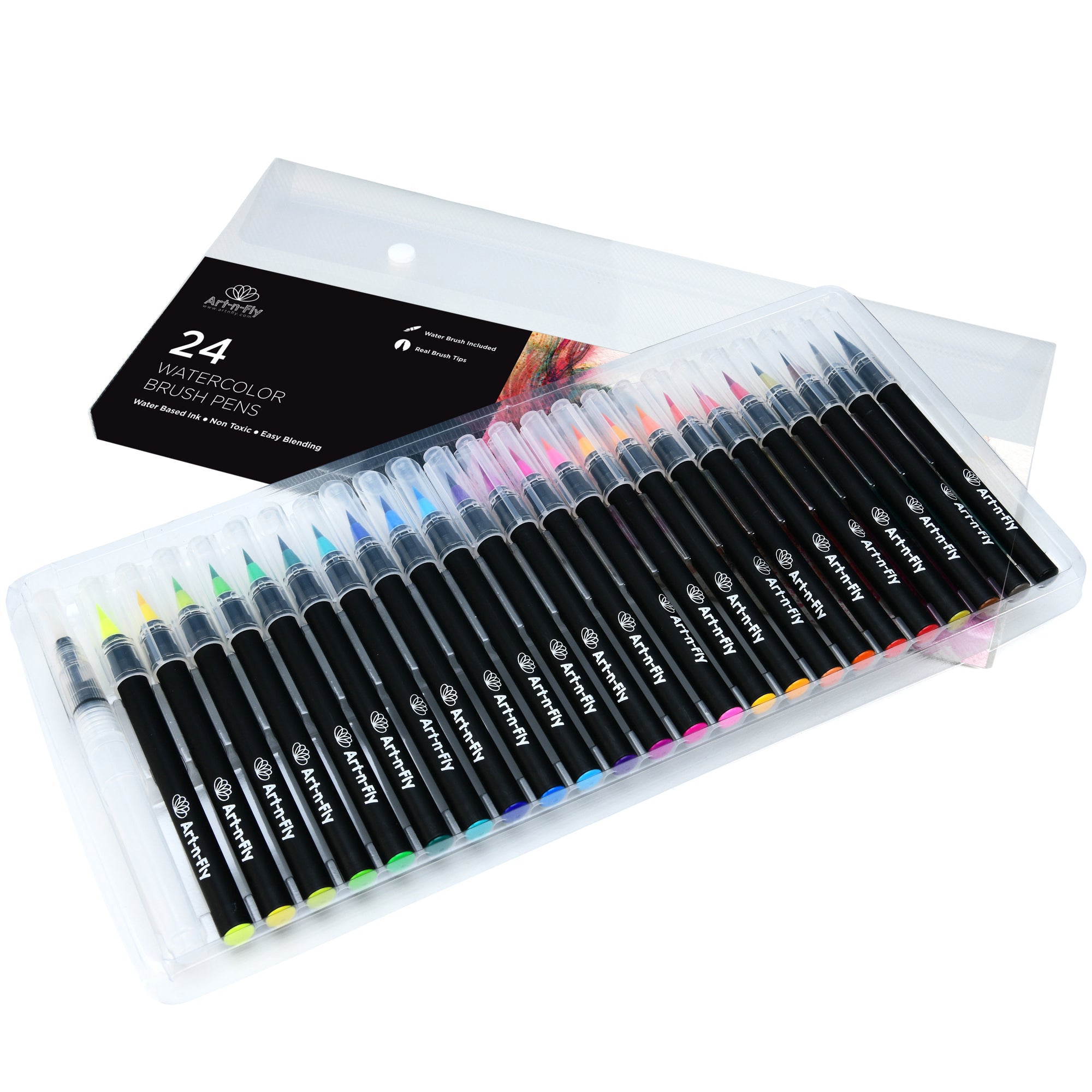 SCS Direct Refillable Water Color Brush Pen Set of 24 (3 Different Thicknesses & 8 of Each Size) Multi Purpose Artist Grade Watercolor