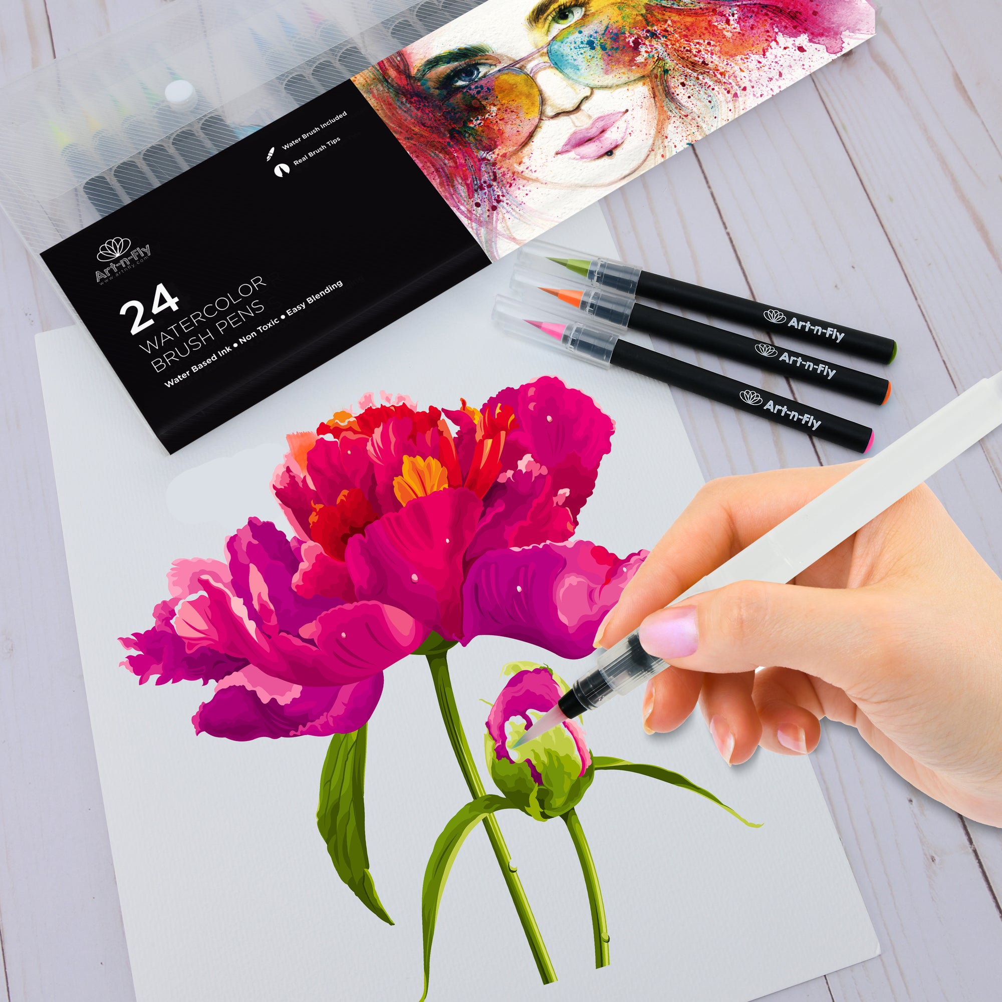 24 Watercolor Paint Brush Pens - Art-n-Fly