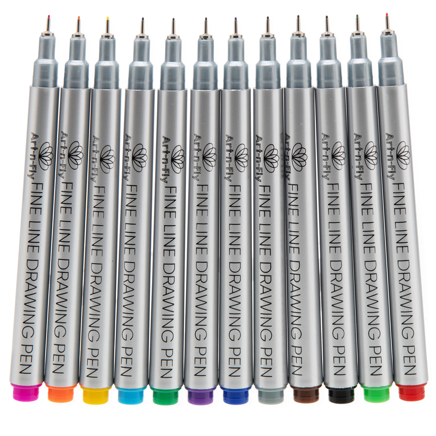 Micro Fineliner Drawing Art Pens: 12 Black Fine Line Waterproof Ink Set  Artist Supplies Archival Inking