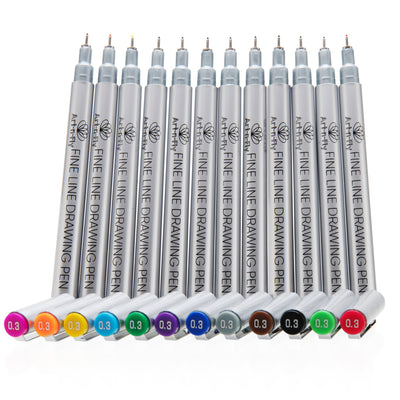 12 Colored 03 Fine Tip Color Inking Pens For Drawing Archival Waterproof Ink Pen Fineliner Sketching Pens for Artist Drafting Manga Pens Writing
