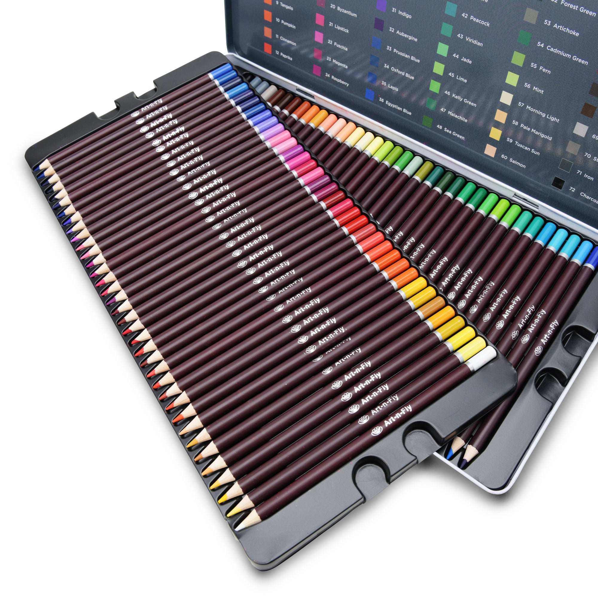 Art-n-fly 72 Professional Oil Based Colored Pencils for Artist in Metal Case - Great for Blending and Layering