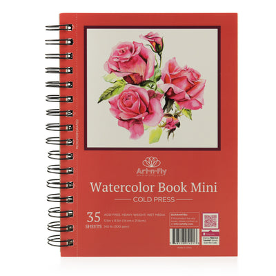 Art-n-Fly 5.5 x 8.5 in Watercolor Sketchpad Mini Book - 2 Pack x 35 Sheets Each- Spiral Bound and Microperforated - 300gsm / 140lb 8.5x5.5